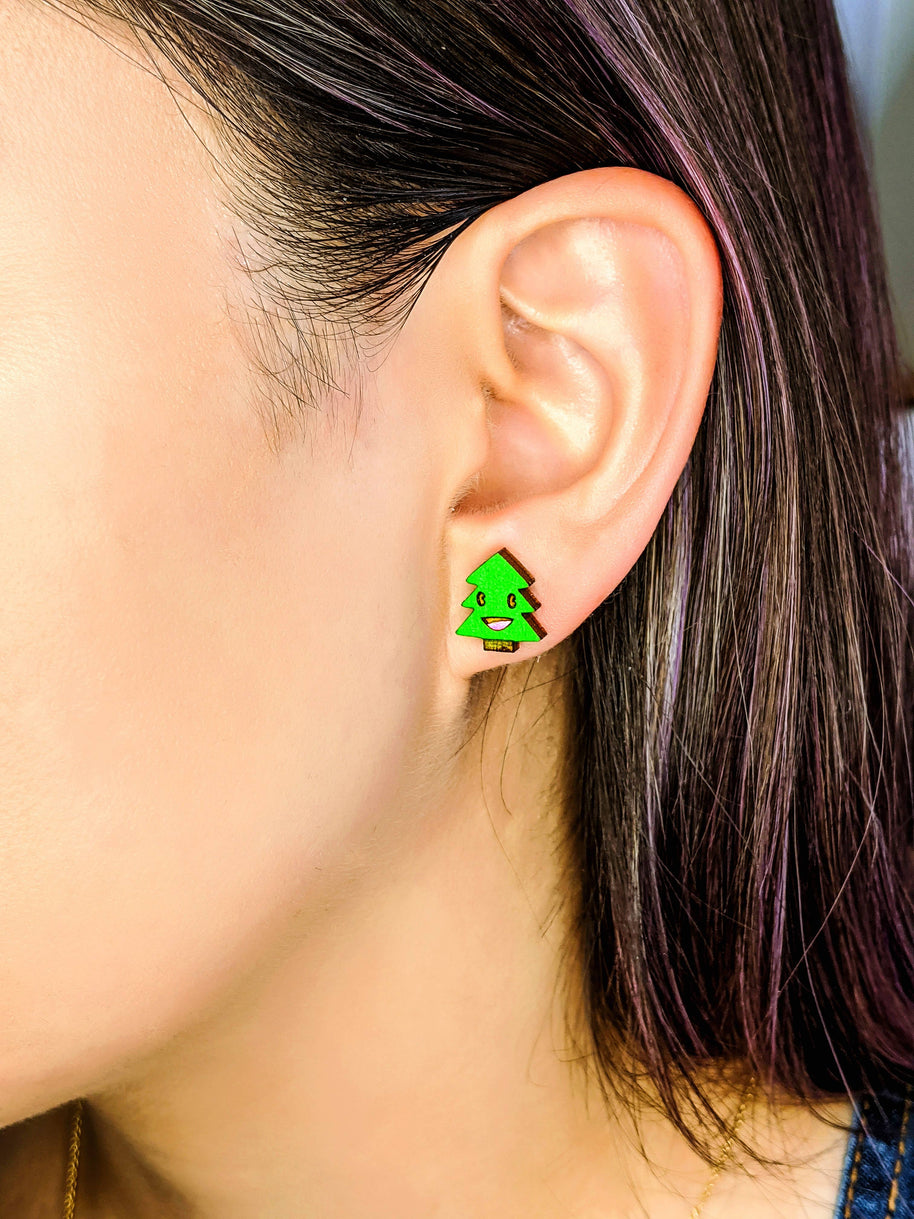 Painter & Happy Little Tree Stud Earrings – Artist Gift