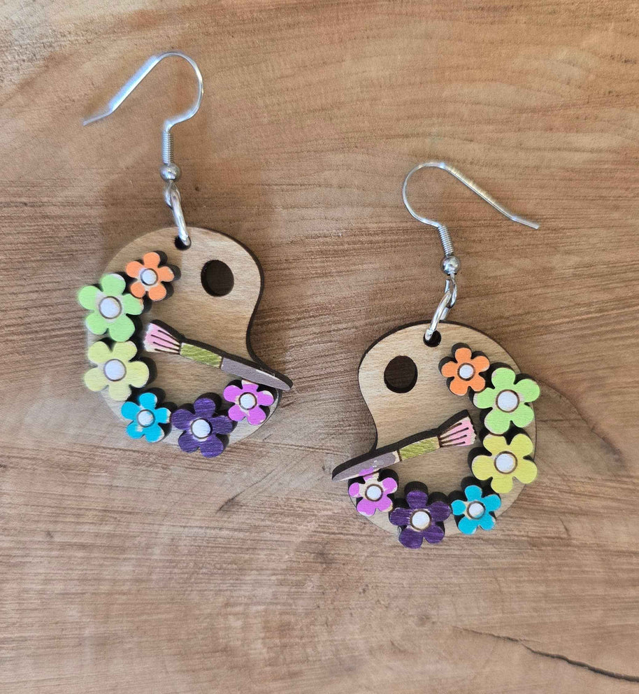 Artist Earring/Paint Palette/ Hypoallergenic/ Maple