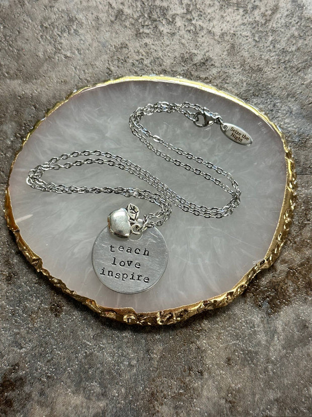 Teach Love Inspire - Hand Stamped Necklace