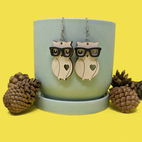 Nerd Owl Dangle Fun Wood Earrings