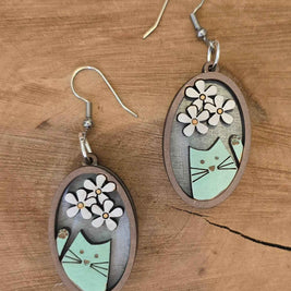 Cute Cat Earrings/ Maple Wood Earrings/Hypoallergenic