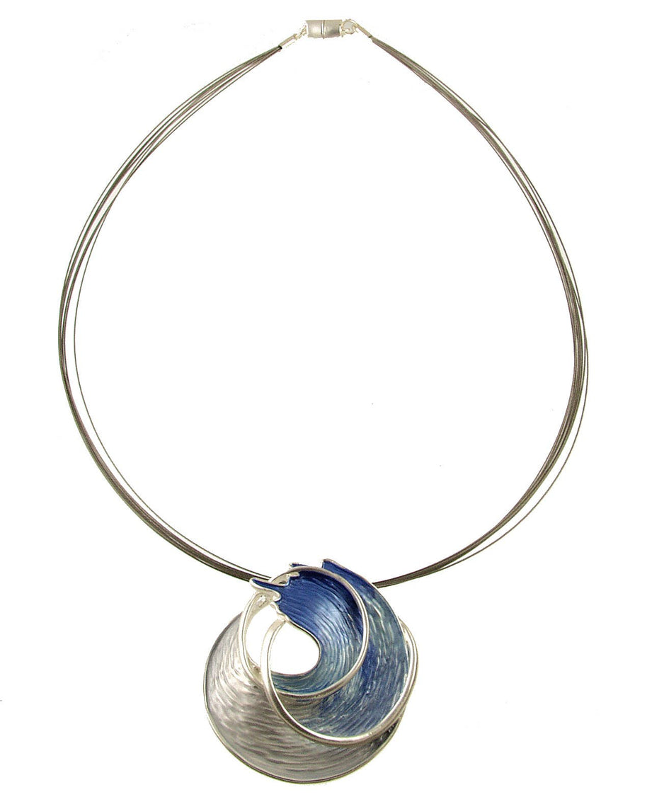 Origin Jewelry - Ocean Wave Pendant, Blue/Aqua Tones w/Magnetic Clasp, 18": Silver Blue