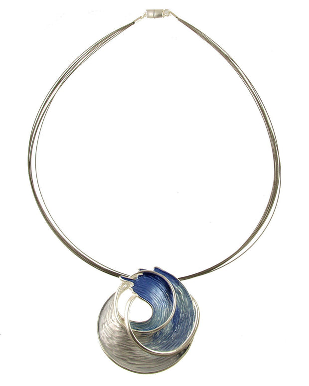 Origin Jewelry - Ocean Wave Pendant, Blue/Aqua Tones w/Magnetic Clasp, 18": Silver Blue