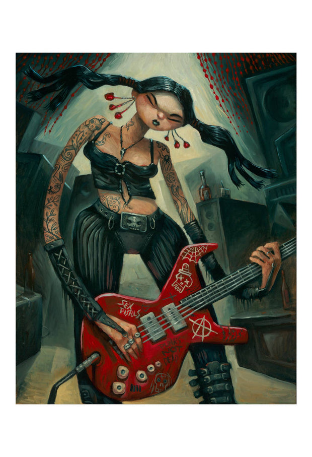 Punk rock Girl, guitar player, art print, woman power