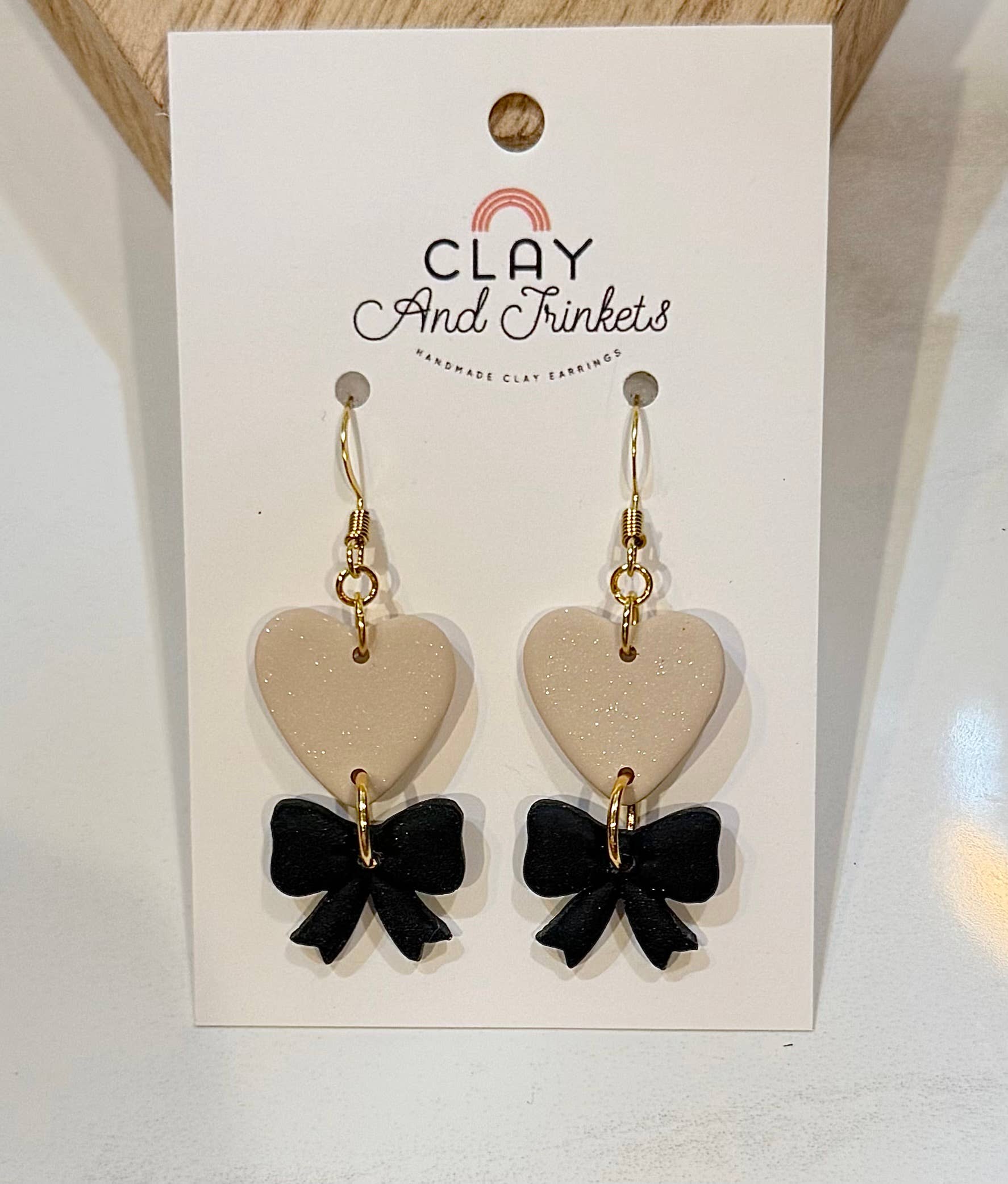 Heart/Bow Dangle Earrings Neutrals 