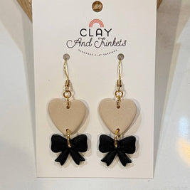 Heart/Bow Dangle Earrings Neutrals 