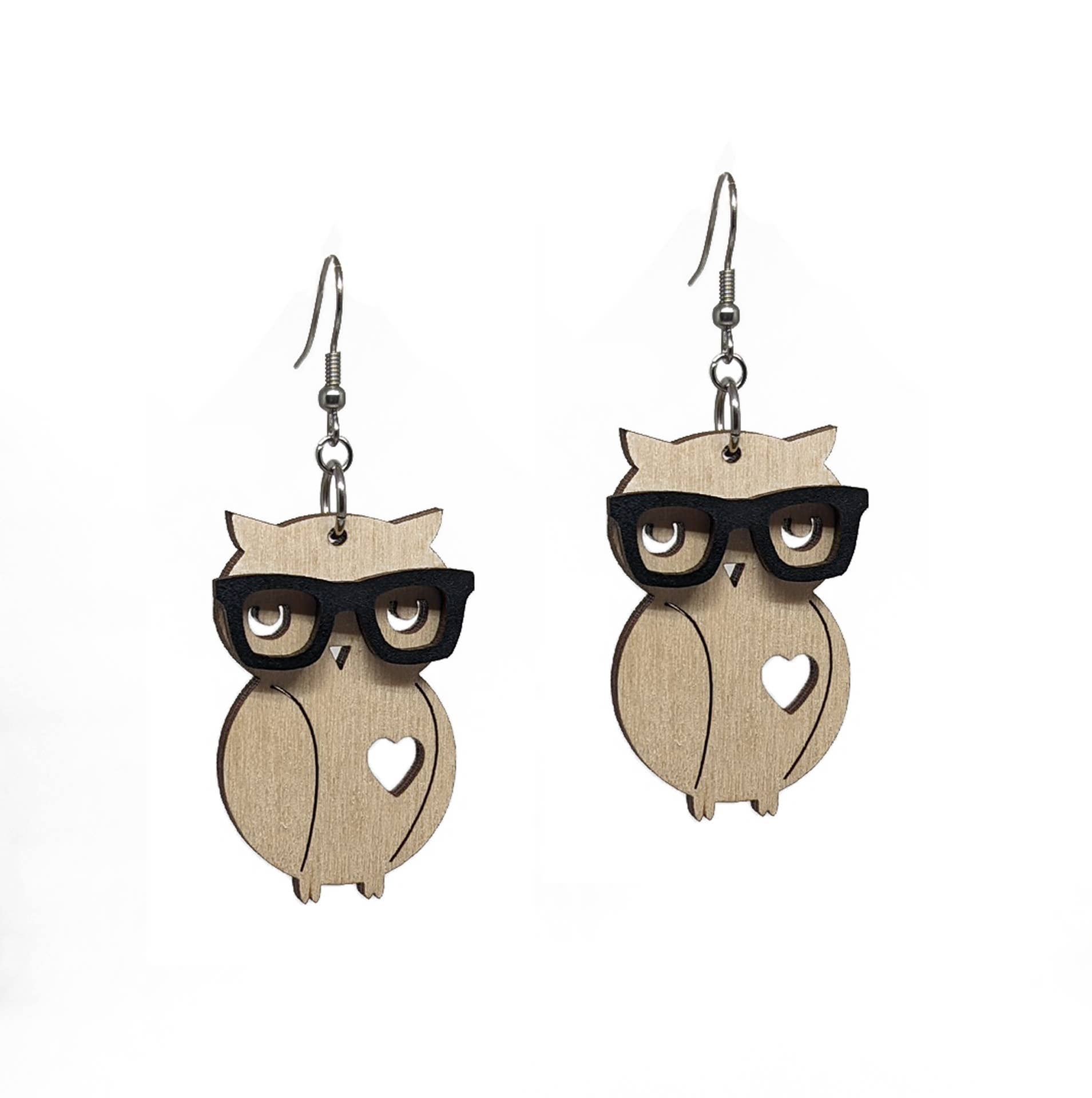 Nerd Owl Dangle Fun Wood Earrings