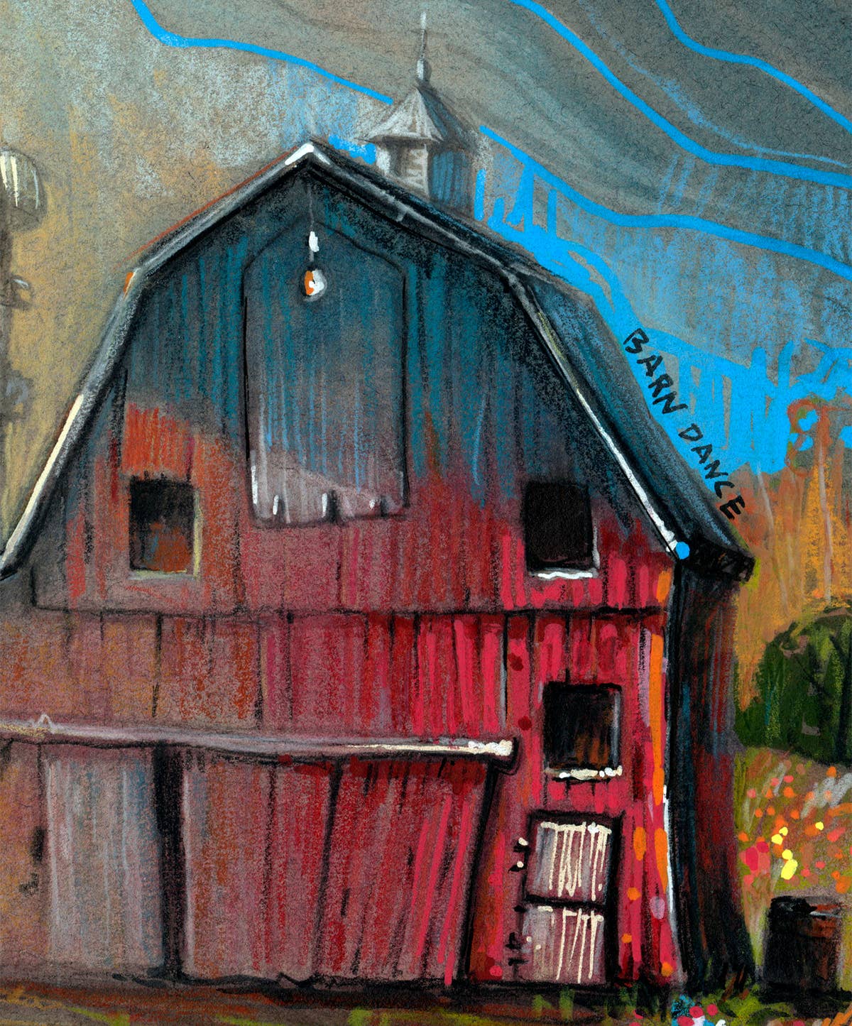 Barn Dance, art print, robot, barn, farm, rural