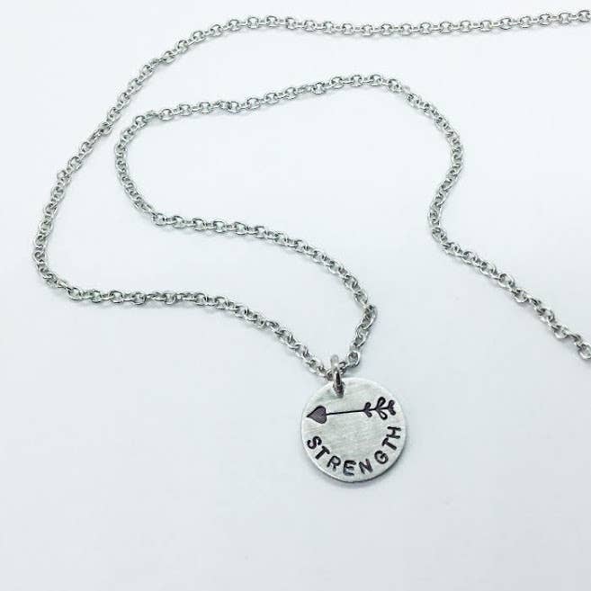 Strength arrow stamped charm necklace