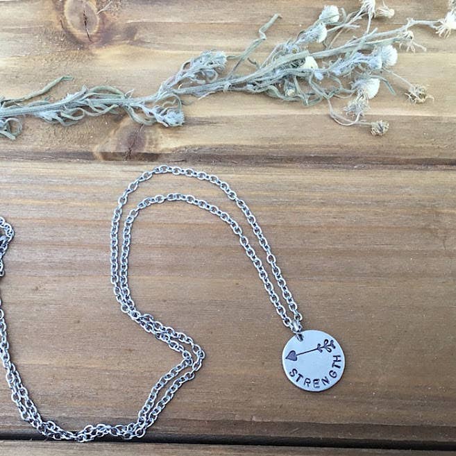 Strength arrow stamped charm necklace