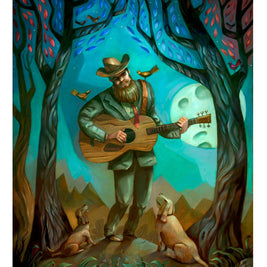 Midnight Moonlight, guitar player, dogs art print