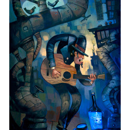 Blue Night, guitar player, art print, acoustic