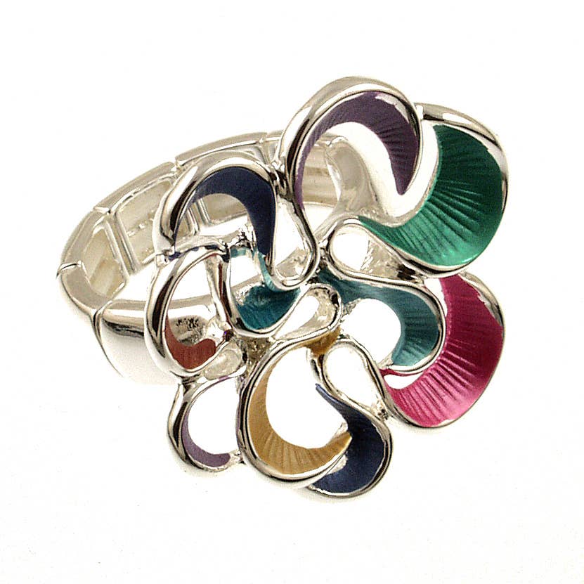 Origin Jewelry - Twirling Bloom Stretch Ring in Golds, Blues, or Multi-Color: Gold Grey White