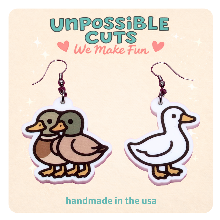 Duck Duck Goose Earrings - Handmade Statement Animal Dangle