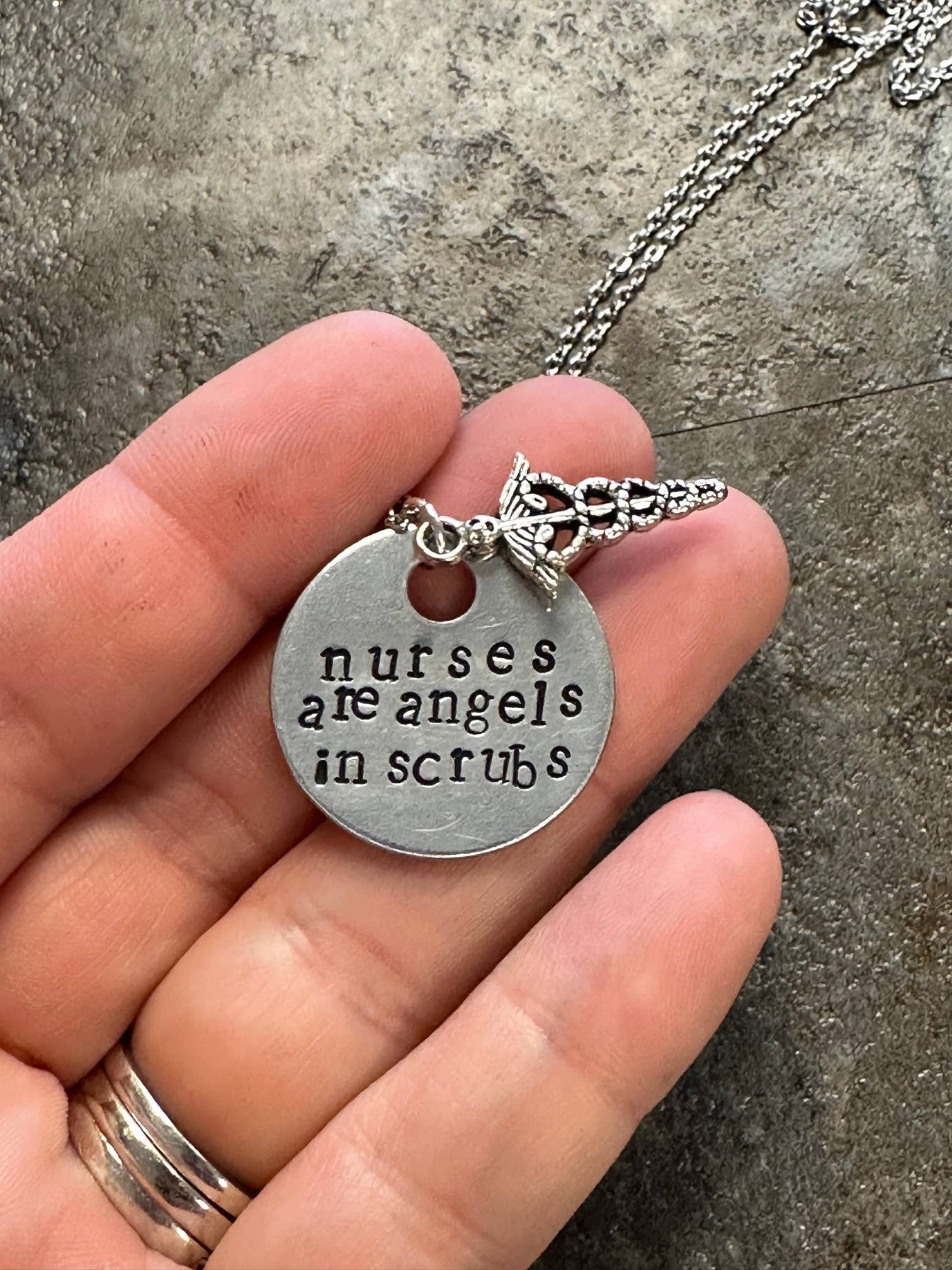 Nurses are Angels in Scrubs - Hand Stamped Necklace