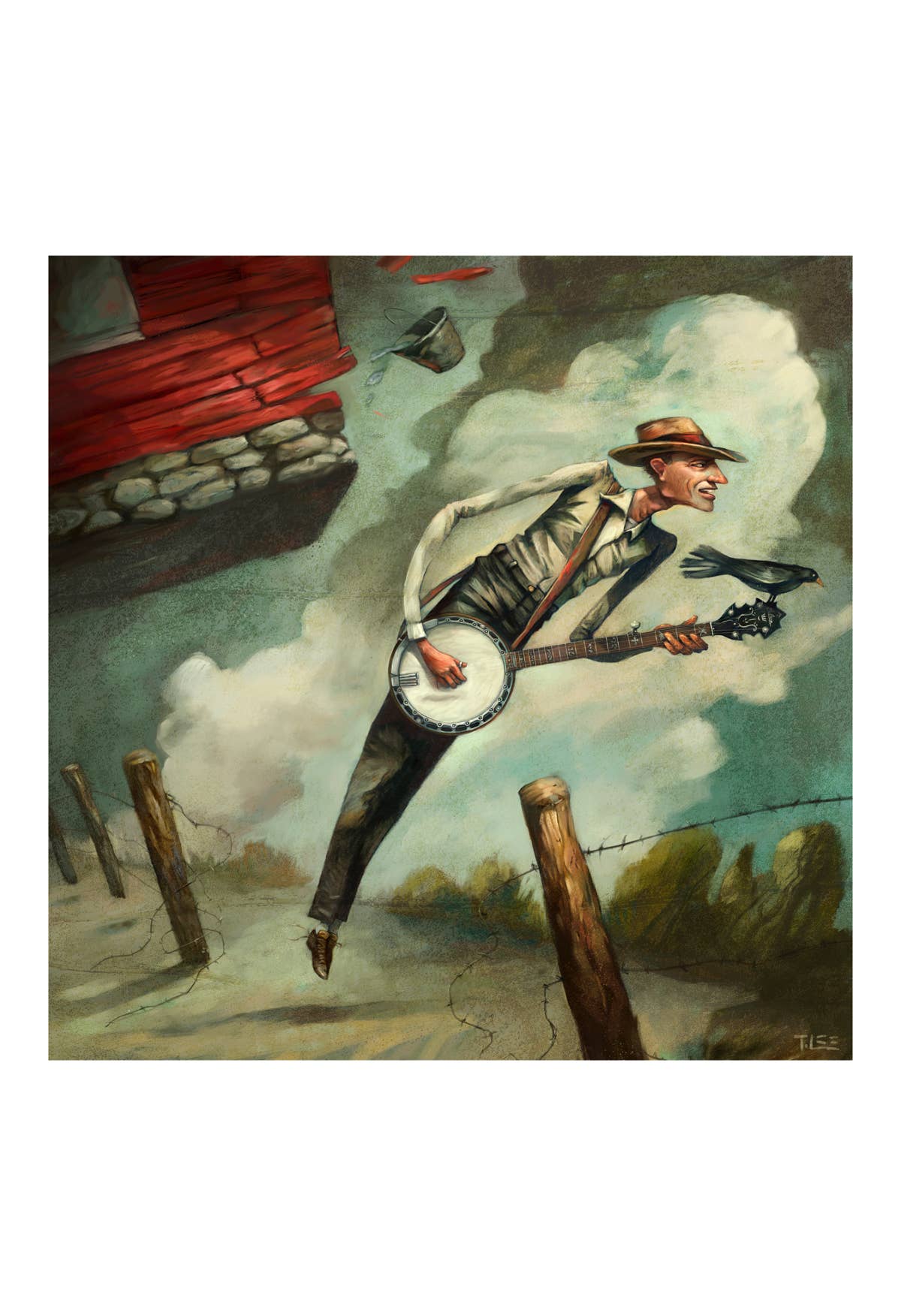 Groundspeed, banjo art print, Folk music