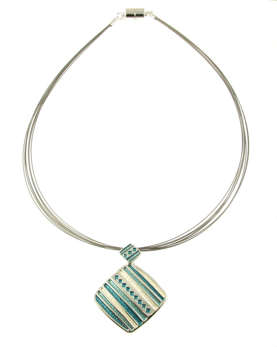 Origin Jewelry - Teal and Silver Southwest style multi strand pendant: Grey Gold