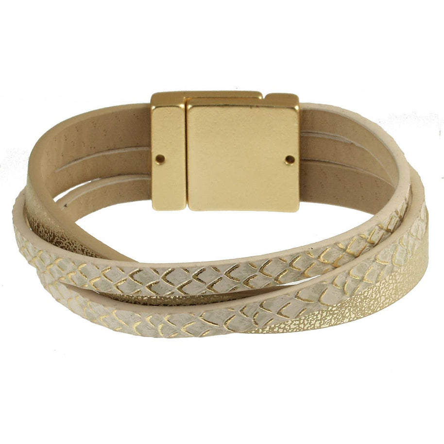 Crisscross bracelet in leather and vegan leather: Gold