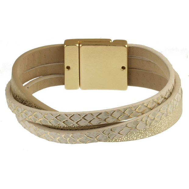 Crisscross bracelet in leather and vegan leather: Gold