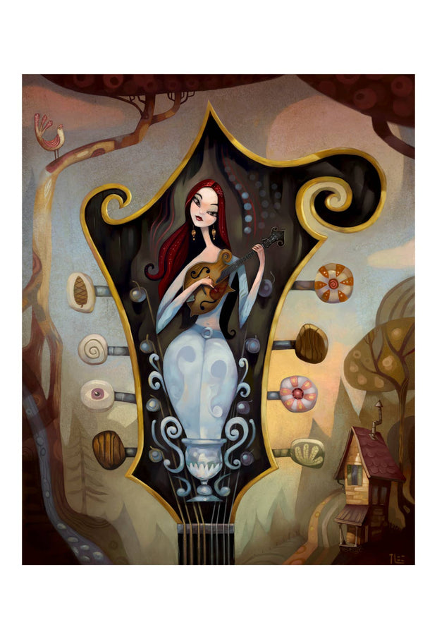 Pretty Red Lips, mandolin player, art print, music