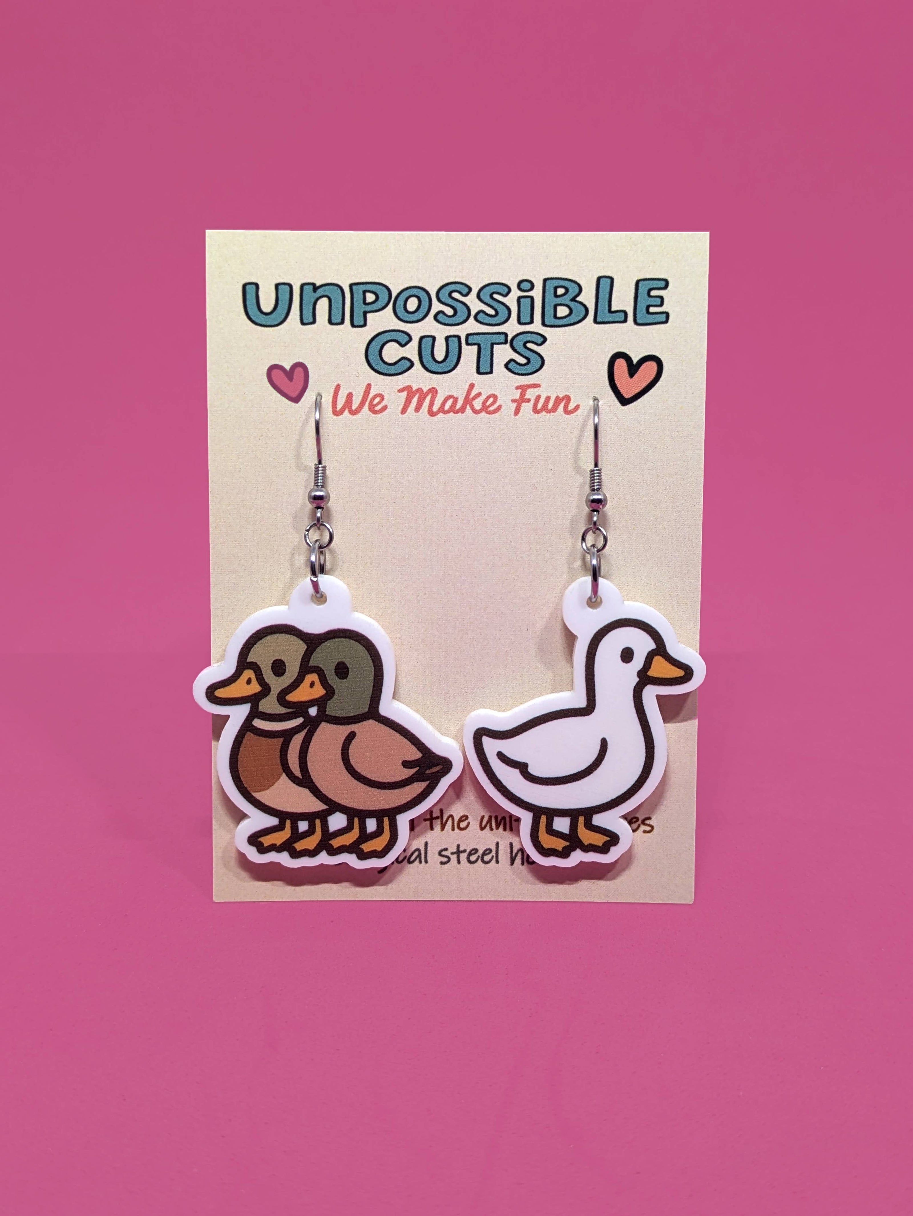 Duck Duck Goose Earrings - Handmade Statement Animal Dangle