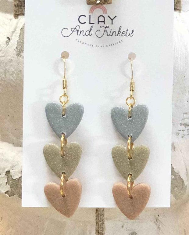 Sparkle Heart Trio Dangle Earrings