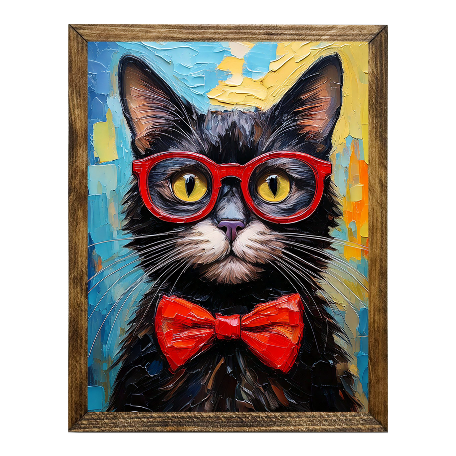 ANIMALS WITH GLASSES BLACK CAT: 9"x11"