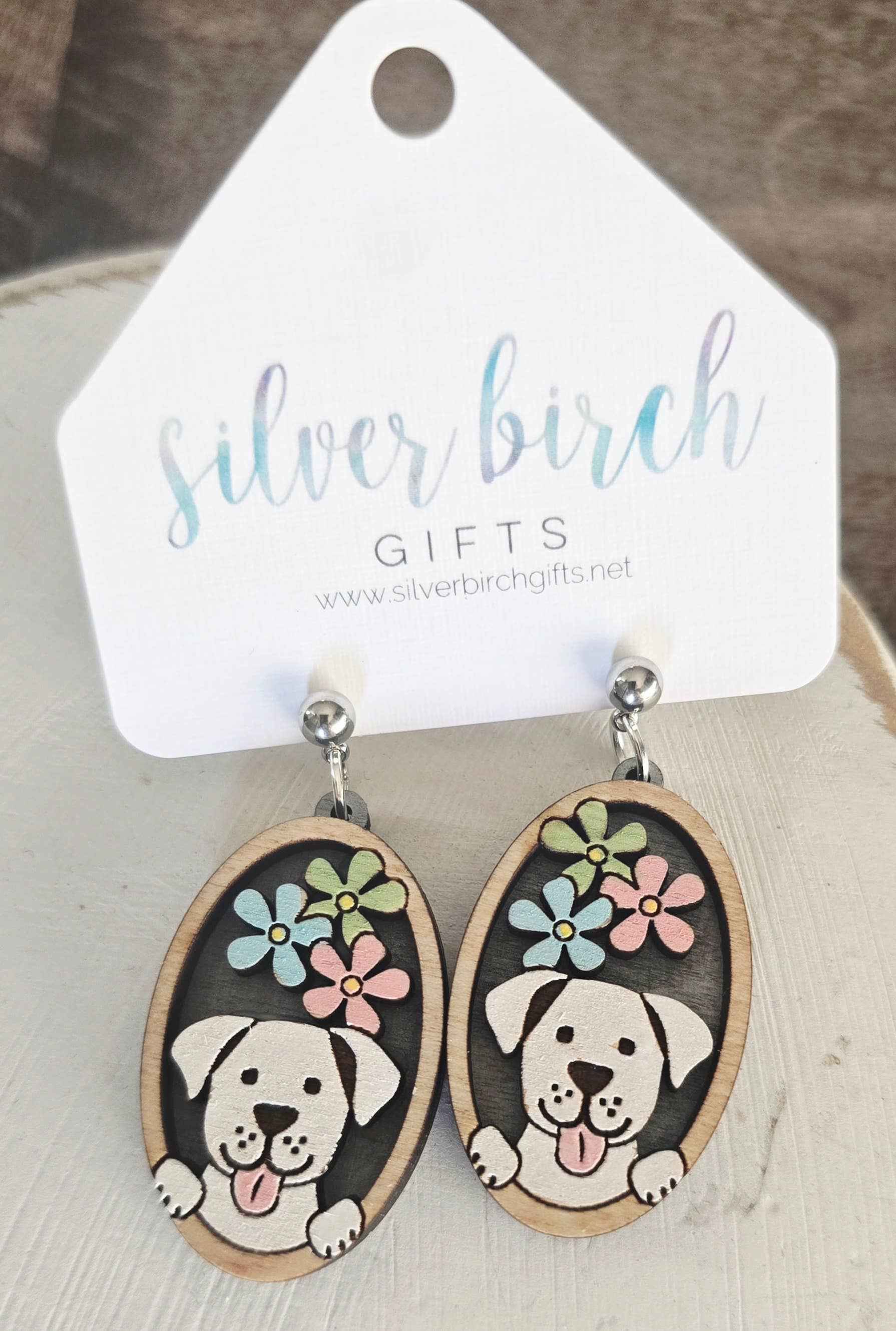 Peeking Puppy Dog Earring/ Maple Wood/ Hypoallergenic