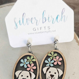 Peeking Puppy Dog Earring/ Maple Wood/ Hypoallergenic