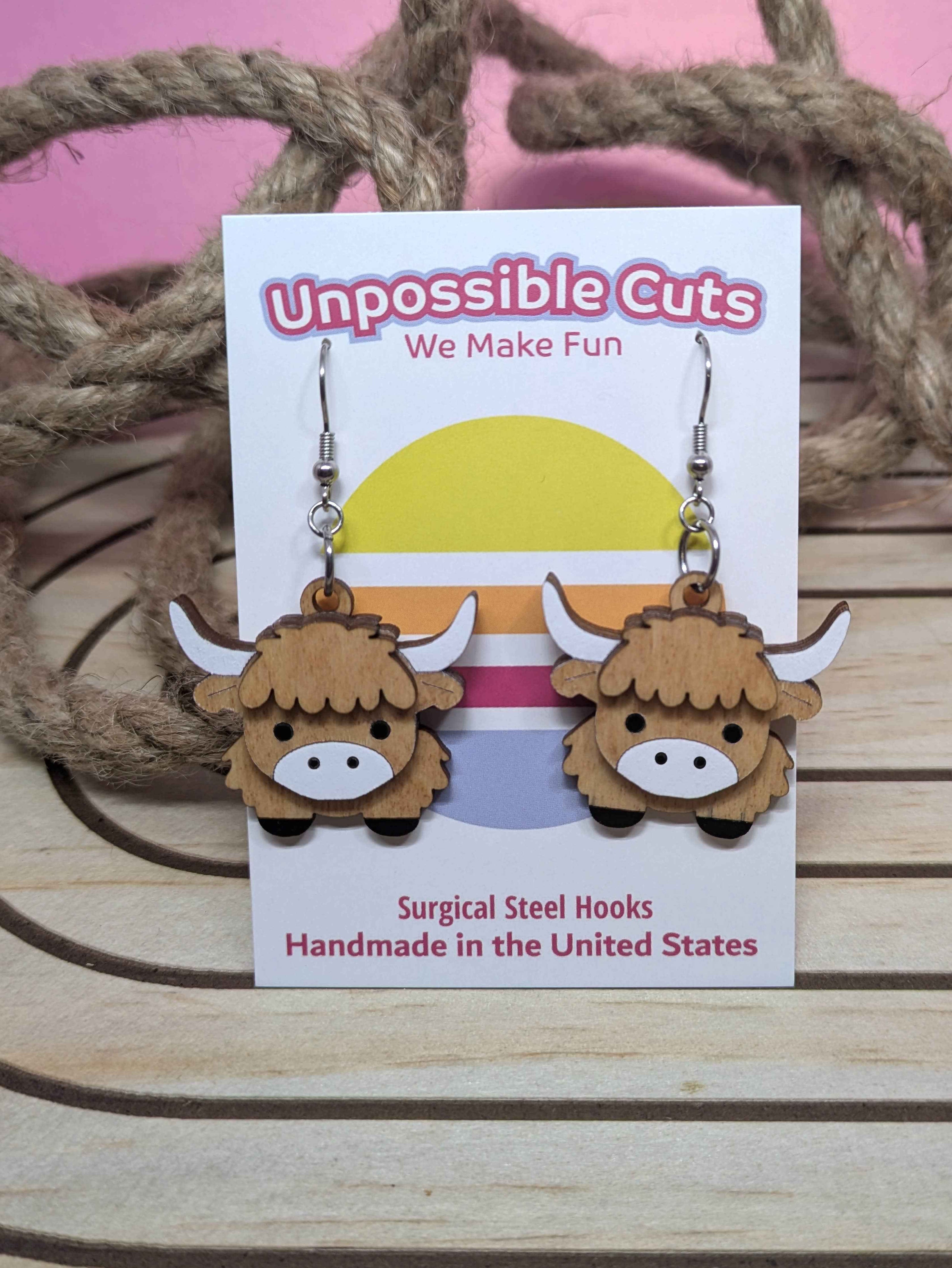 Highland Cow Handmade Layered Dangle Earrings