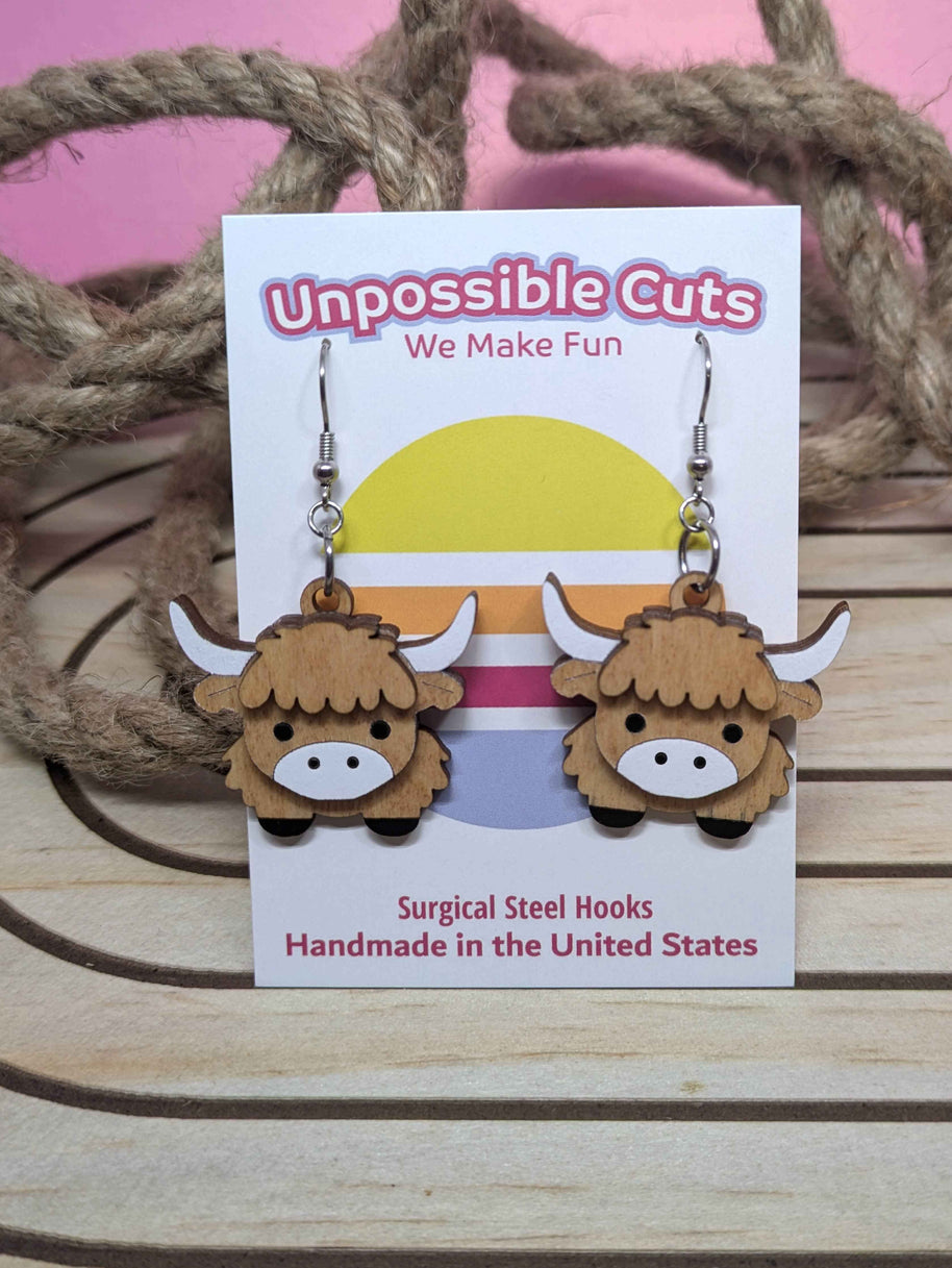 Highland Cow Handmade Layered Dangle Earrings