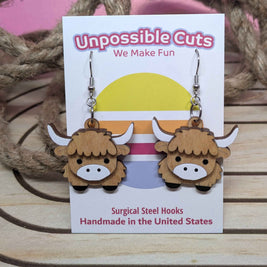 Highland Cow Handmade Layered Dangle Earrings