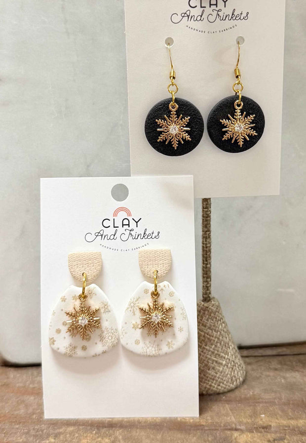 Snowflake Neutral Dangle Earrings