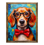 RED DACHSHUND WITH GLASSES: 9"x11"