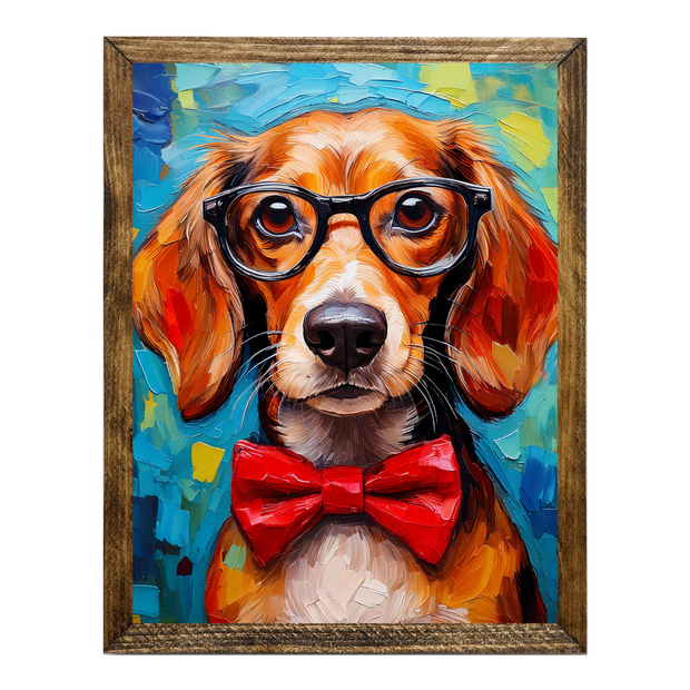 RED DACHSHUND WITH GLASSES: 9"x11"