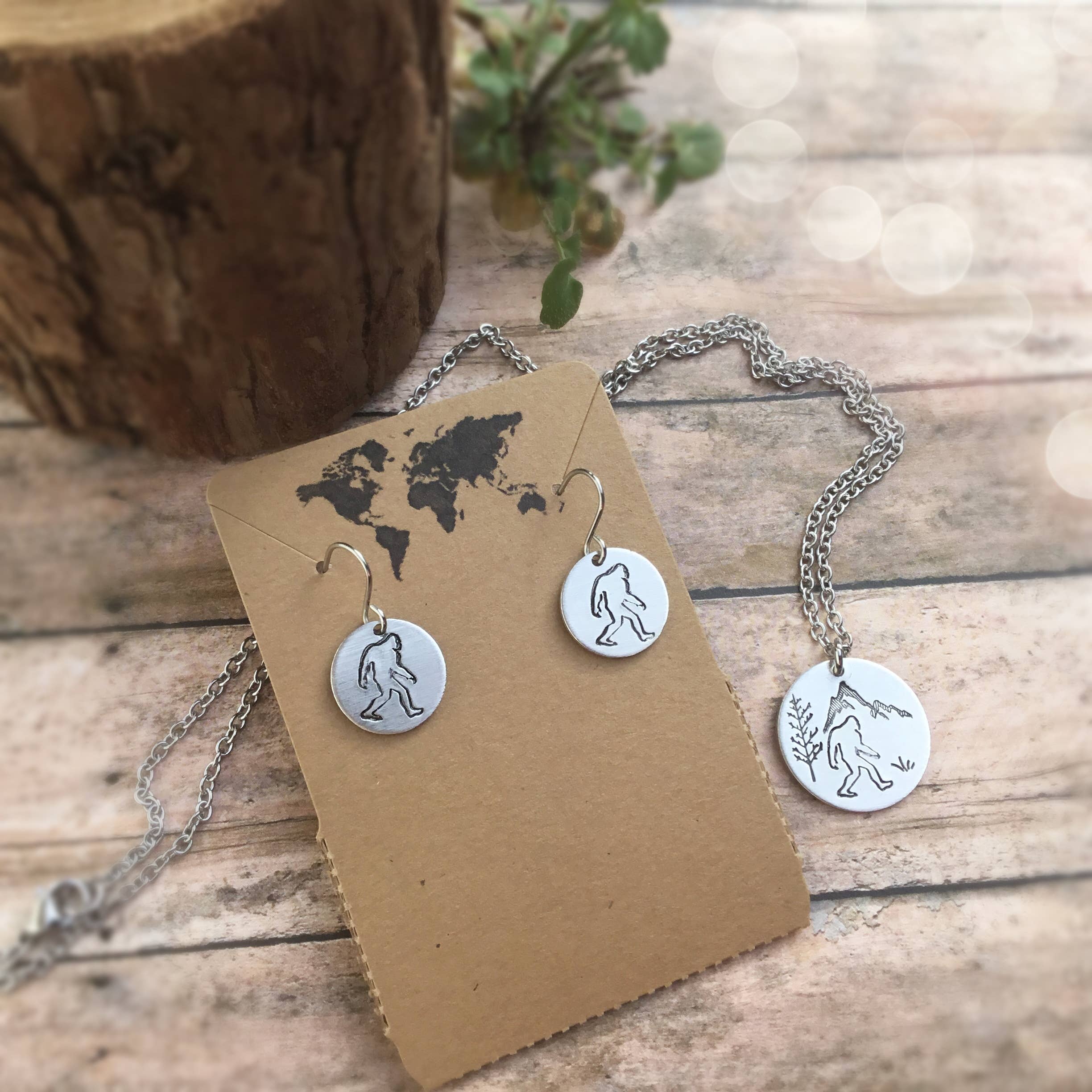 Sasquatch forest scene circular pendant