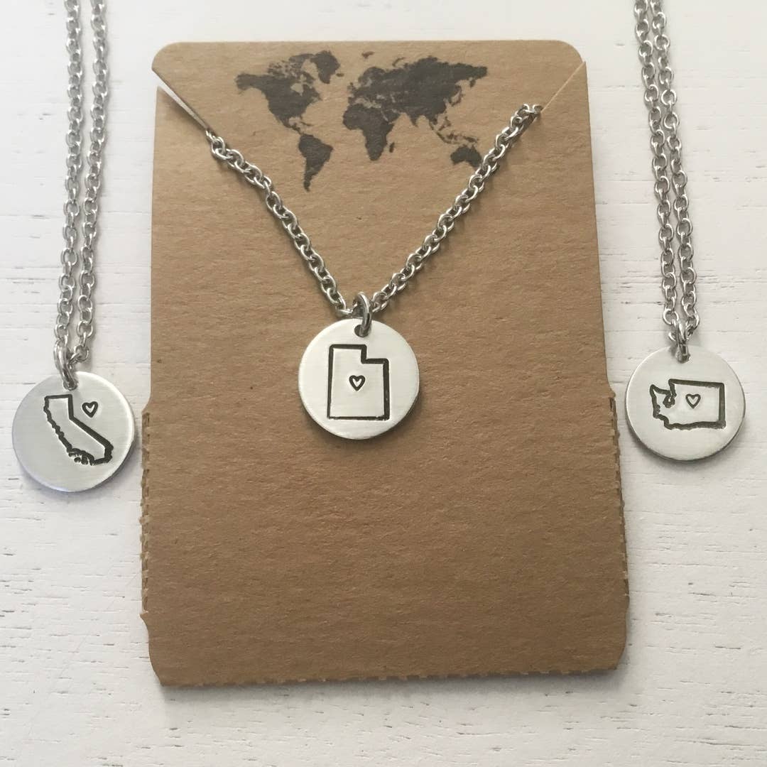 NC state pendant necklace with heart