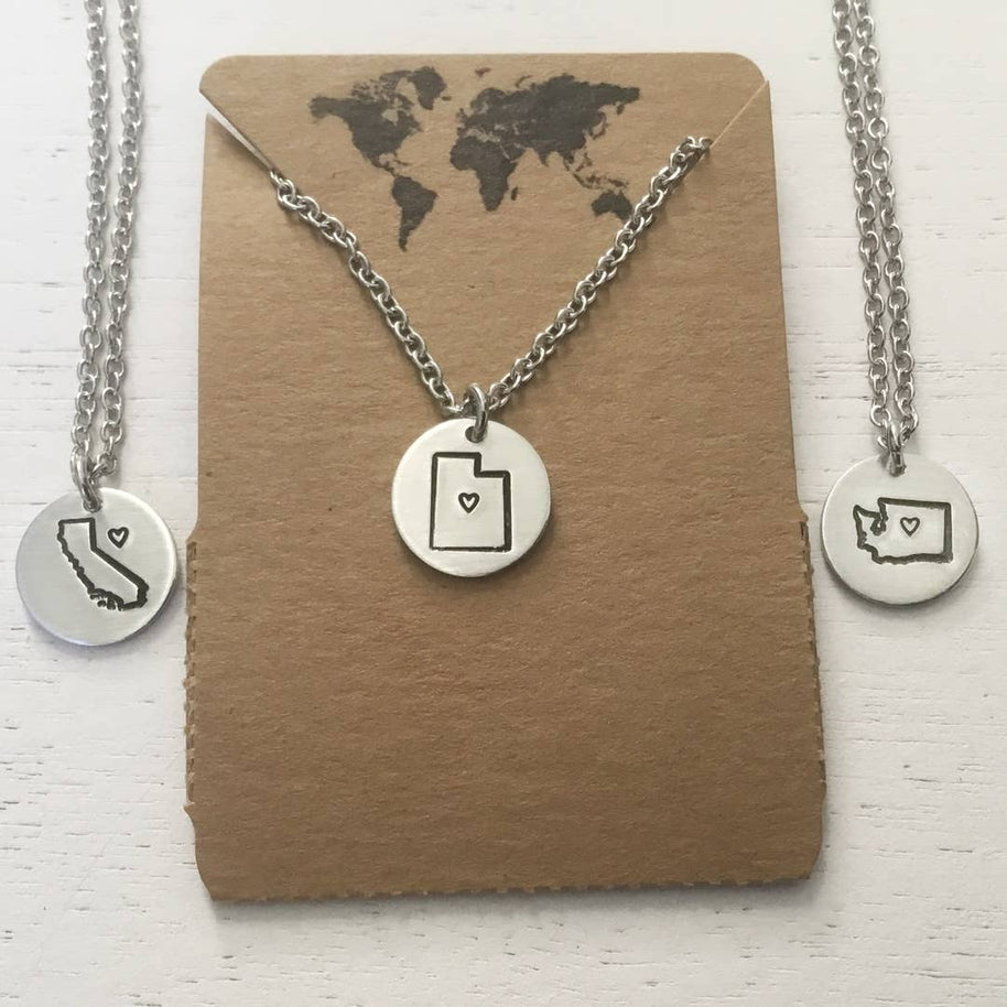 NC state pendant necklace with heart