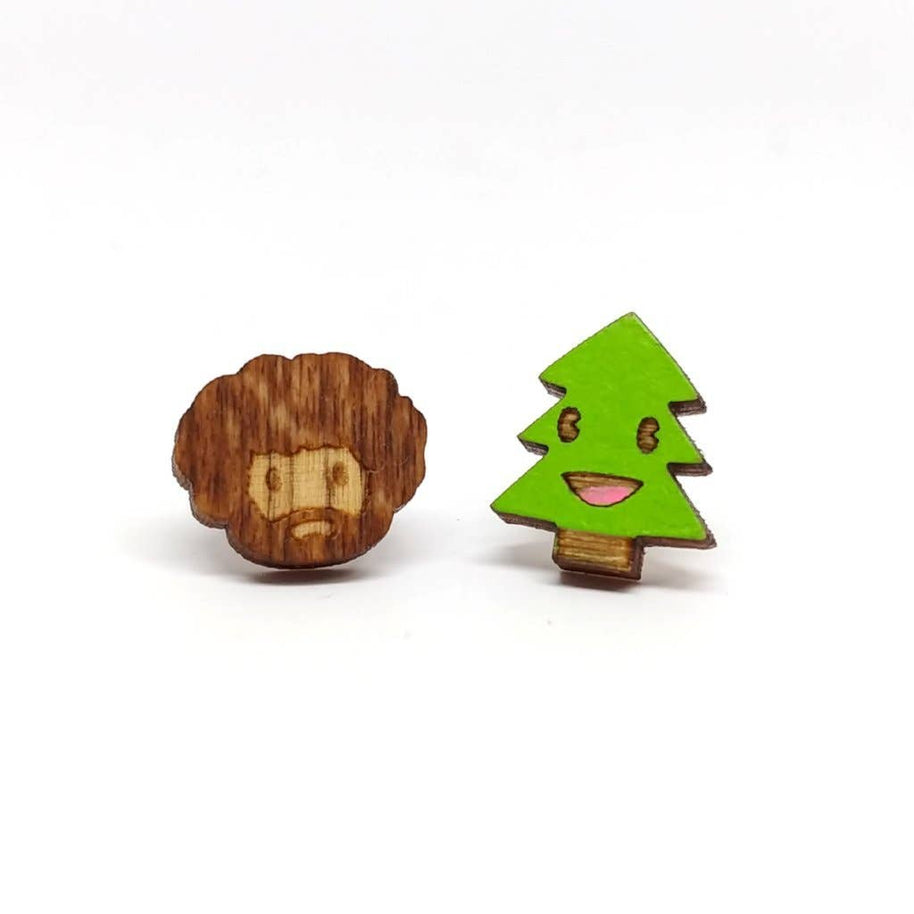 Painter & Happy Little Tree Stud Earrings – Artist Gift