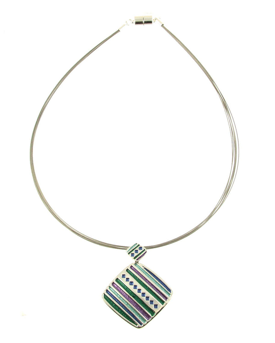 Origin Jewelry - Teal and Silver Southwest style multi strand pendant: Grey Gold