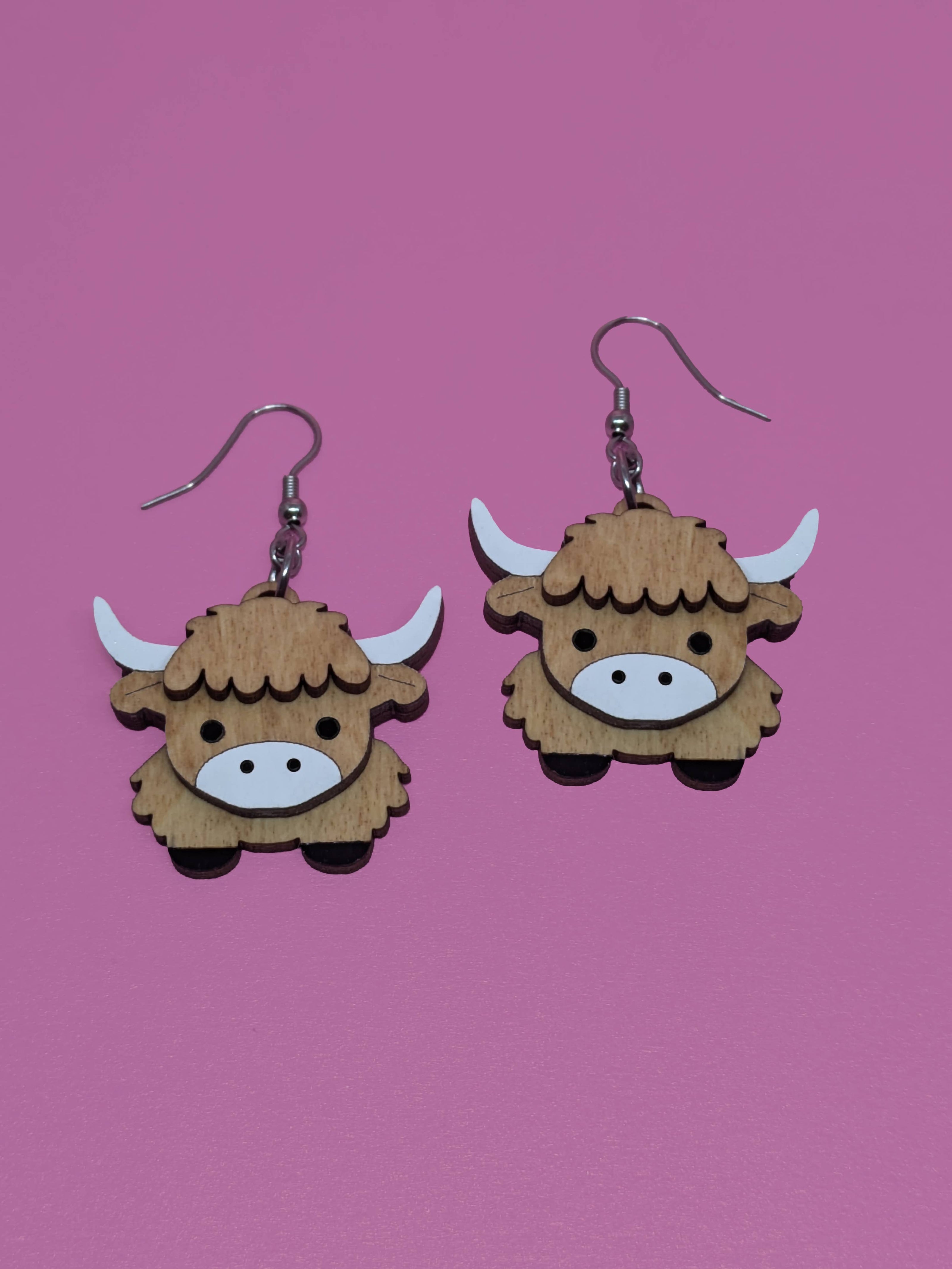 Highland Cow Handmade Layered Dangle Earrings