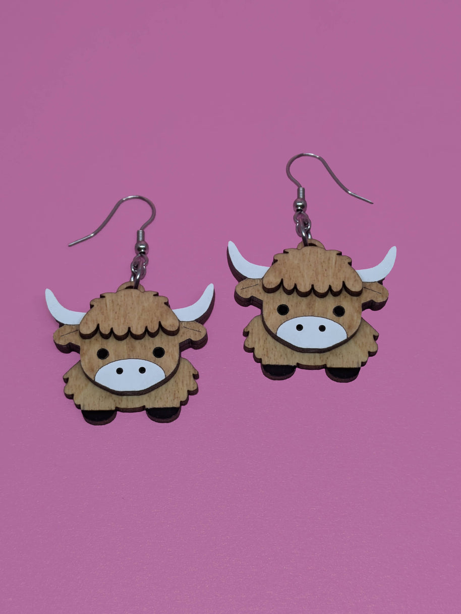 Highland Cow Handmade Layered Dangle Earrings