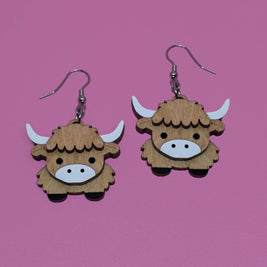 Highland Cow Handmade Layered Dangle Earrings