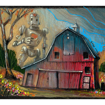 Barn Dance, art print, robot, barn, farm, rural