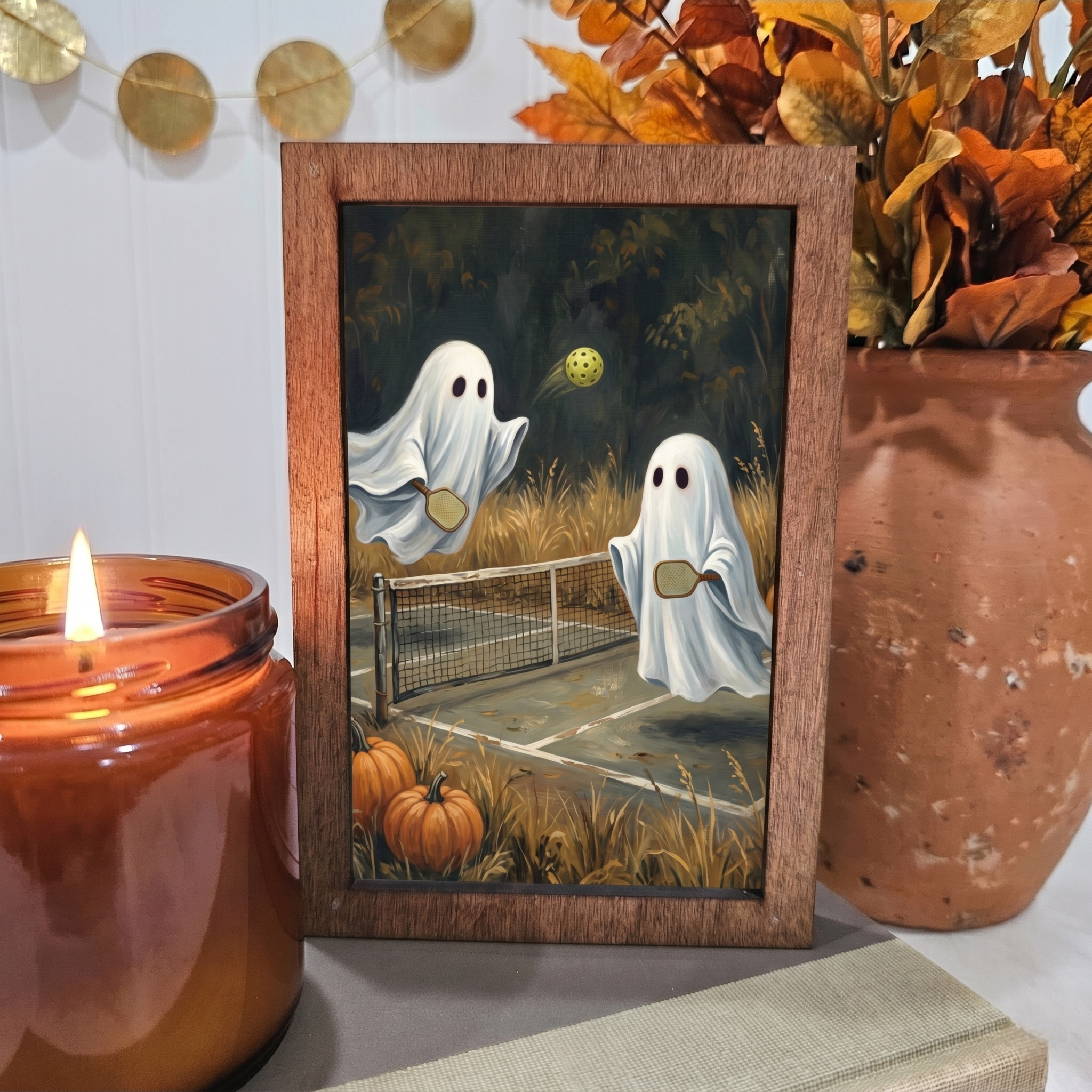 4x6 Wood Block Sign Art- Ghosts Pickleball Fall Halloween