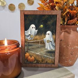 4x6 Wood Block Sign Art- Ghosts Pickleball Fall Halloween