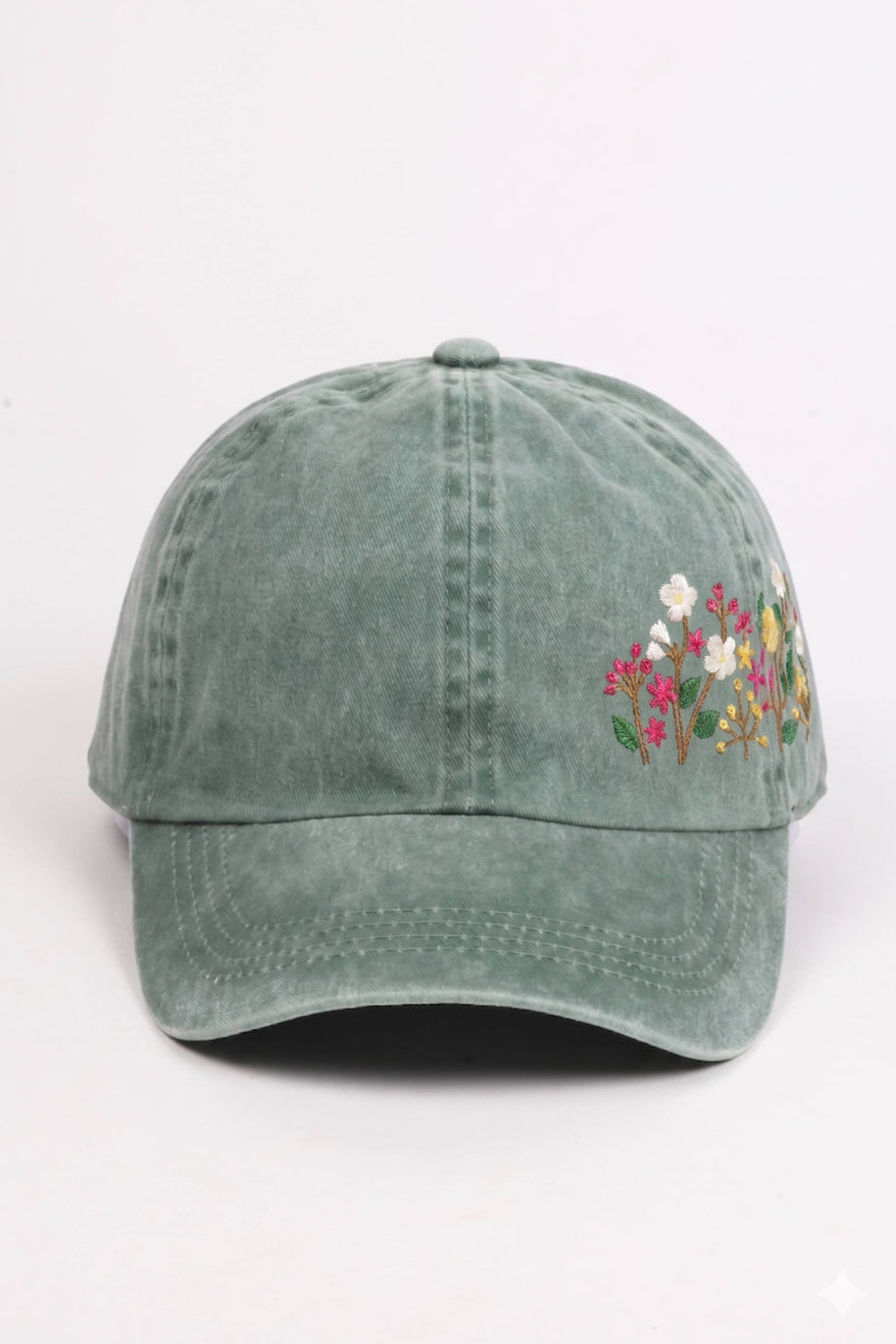 Flowers Side Embroidery Cotton Baseball Cap