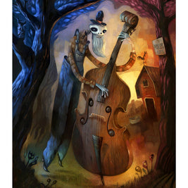 Done Gone, bass playing skeleton, art print