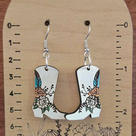 Floral cowboy boot dangle earrings