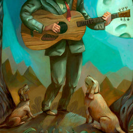 Midnight Moonlight, guitar player, dogs art print